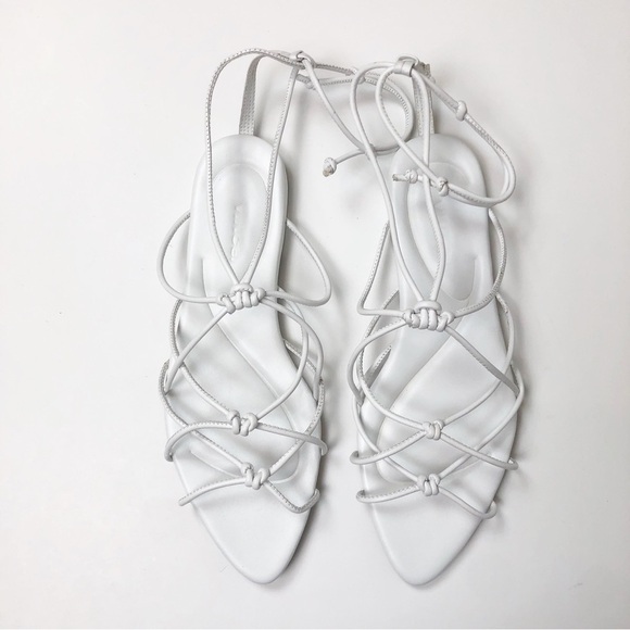 New! Vince Kenna White Leather Pointed Toe Flats Lace Up Gladiator Shoes Sandals - Picture 5 of 6